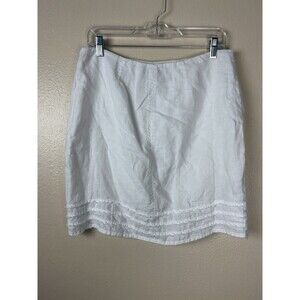 Tommy Bahama 8 Linen Mini Skirt White Two Palms Fringe Raw Hem Pleated Tiered